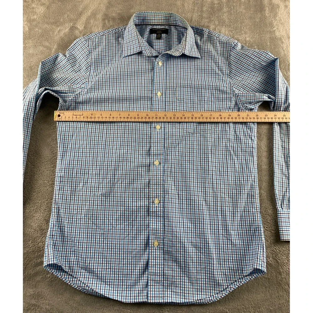 Banana Republic Mens Blue Check Non Iron Classic Fit Button Down Shirt M 15-15.5